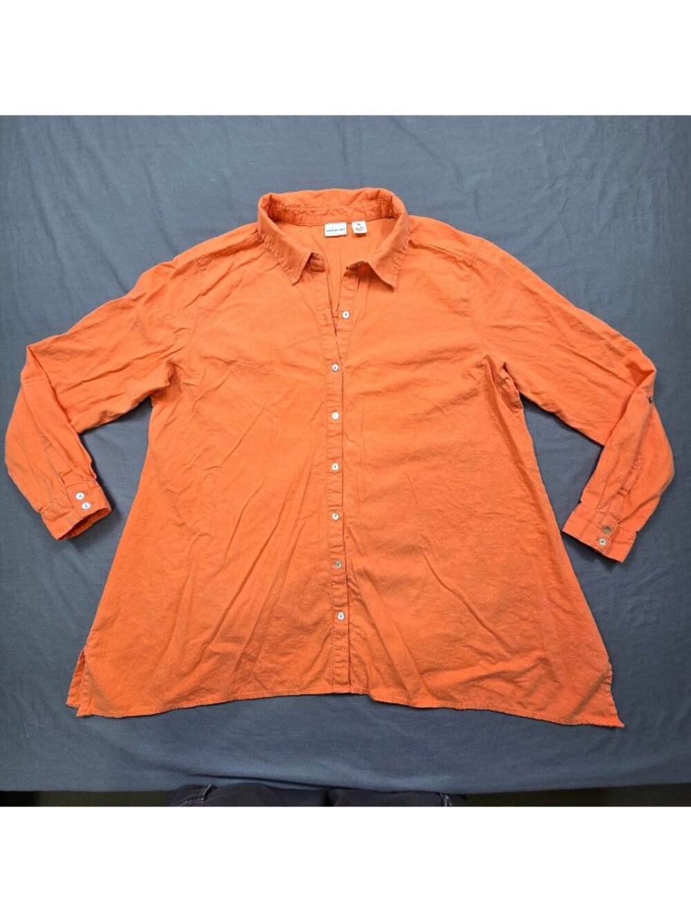 Westbound XL Button Up Blouse Orange Linen-Blend Long Sleeve Relaxed Fit